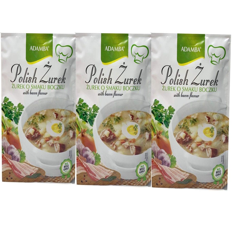 ADAMBA Polish ZUREK with Bacon Flavour 3 pack x 1.76 oz (50g). Product of Poland.