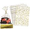 COQOFA 100 Pcs Star Printed 3"X 5" Gift Wrap Cello Cellophane Treat Bags Party Favor bags Clear Candy Cookie Bags Plastic Poly Goodie Storage Bags with Twist Ties for Bakery,Birthday, Wedding ,Party Decorations (Gold) view 1