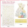 LEOSINDA Cellophane Treat Bags,100 Pcs Clear Gold Star Cellophane Bags,8 X 12 Inches Twist Ties for Gift Wrapping,Packaging Candies,Dessert,Bakery, Cookies, Chocolate,Party Favor, Gold Star Printed view 2