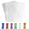LEOSINDA 50 Pcs 11x14 Inch Clear Cellophane Treat Bags  Large Gift Wrapping & Party Favors Bags with 6 Color Twist Ties, Food-Safe Bulk Goodie Bags for Candy, Cookies, Wedding Favors view 1