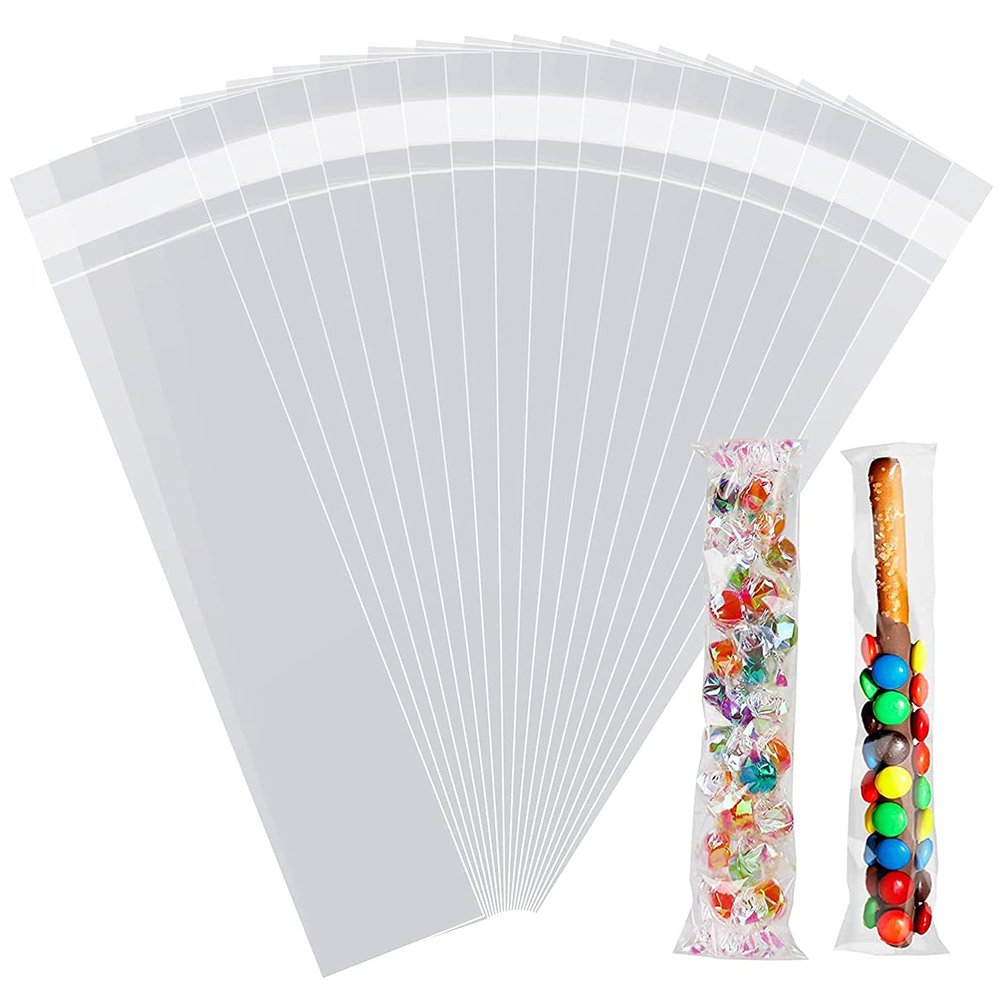 LEOSINDA 100 pcs Cellophane Bags 3 X 9 Inch Self Sealing Clear Cellophane Bags Self Sealing Adhesive Gift Wrap Plastic Small Business Packaging for Gift Wrapping