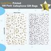 COQOFA 100 Pcs Star Printed 4"X 9" Gift Wrap Cello Cellophane Treat Bags Party Favor bags Clear Candy Cookie Bags Plastic Poly Goodie Storage Bags with Twist Ties for Bakery,Birthday, Wedding ,Party Decorations (Gold) view 2