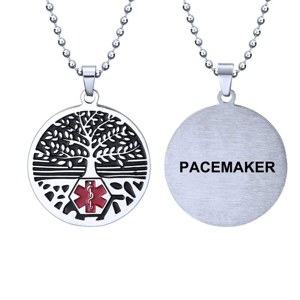 RENYILIN Stainless steel tree of life medical alert ID emergency first aid necklace (PACEMAKER)