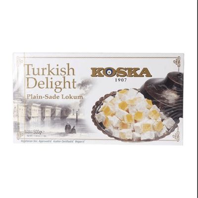 Turkish Delight Plain by Koska | Giftable Snacks 17.64 oz-500 gr | Sweet Traditional Delicious Soft Turkish Delights. | Vegan, Kosher and Halal Certified