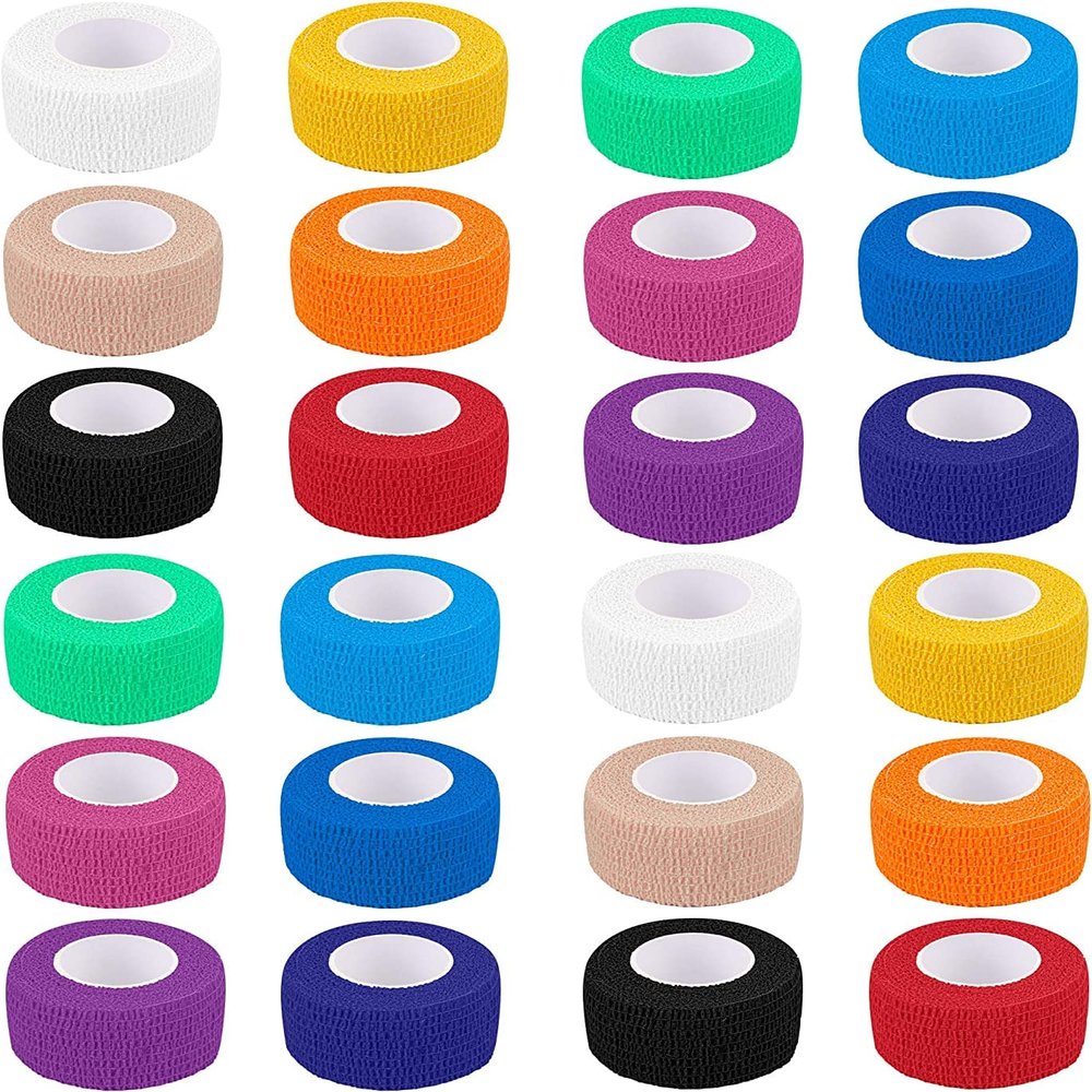 24 Pack Self Adherent Cohesive Wrap Bandages 1 Inches X 5 Yards, First Aid Tape, Elastic Self Adhesive Tape, Athletic, Sports wrap Tape, Bandage Wrap for Sports, Wrist, Ankle (Rainbow Color)