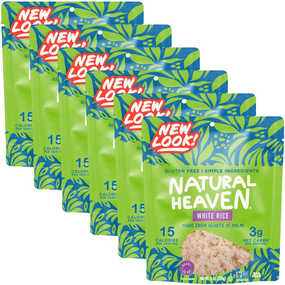 Natural Heaven White Rice, Hearts of Palm, 6-Pack Naturally Rich in Potassium, Low-Calorie Veggie Rice, Keto & Gluten-Free Food, Vegan, 9 Oz Ea