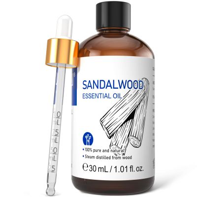HIQILI Sandalwood Essential Oils 1 Fl Oz, 100% Pure Natural Therapeutic Grade for Skin, Diffuser, Perfume, Candle Soap Making, Includes Premium Quality Glass Dropper