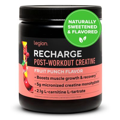 LEGION Recharge Post Workout Supplement - All Natural Muscle Builder & Recovery Drink with Micronized Creatine Monohydrate. Naturally Sweetened & Flavored, Safe & Healthy (Fruit Punch, 30 Serve)
