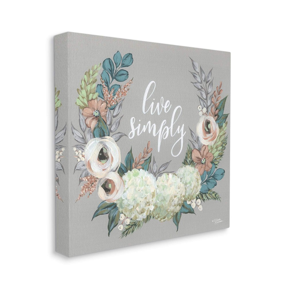 Stupell Industries Live Simply Sentiment Blooming Flower Wreath