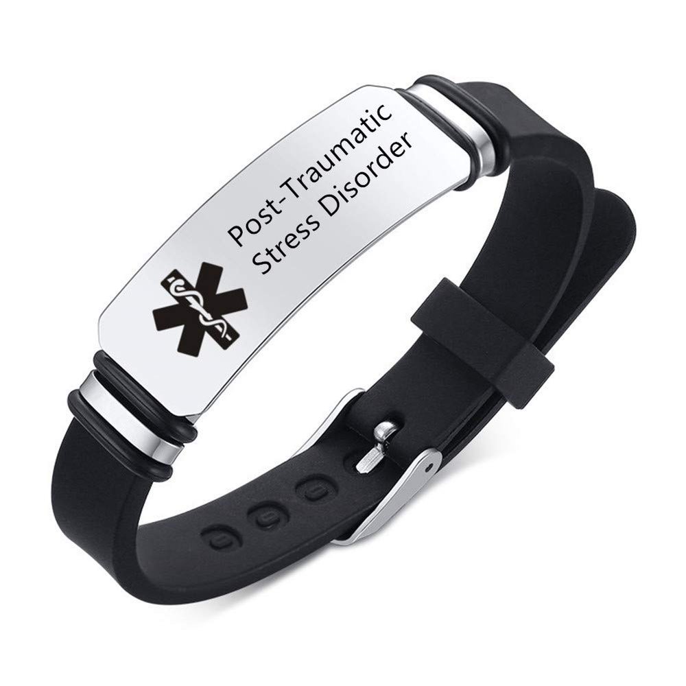 ZKXXJ Medical Alert ID Bracelet for Men Women - Silicone Adjustable Wristband Sos Emergency Identification Bracelets PTSD,Healthy ICE Allergy Bracelet for Boyfriend Girlfriend Dad Mom