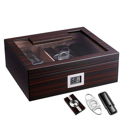 Cedar Wood Cigar Humidor Set Travel Cigar Set with Hygrometer Humidifier Ashtray Cutter & Cigar Holder Case Storage Box