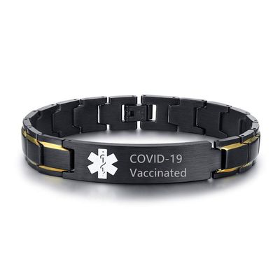 COVID-19 Vaccinated Medical Alert ID Bracelet for Men - Stainless Steel Adjustable Wristband Sos Emergency Identification Vaccination Bracelets,Healthy Allergy Awareness Jewelry for Boyfriend Dad