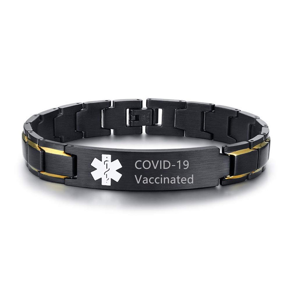 COVID-19 Vaccinated Medical Alert ID Bracelet for Men - Stainless Steel Adjustable Wristband Sos Emergency Identification Vaccination Bracelets,Healthy Allergy Awareness Jewelry for Boyfriend Dad
