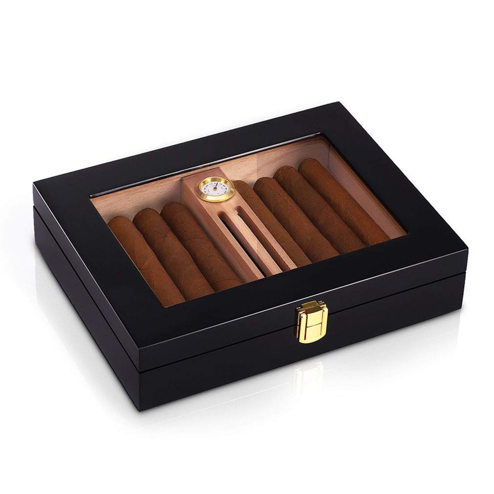 Cedar Wood Cigar Humidor Box Cigar Case With Humidifier Hygrometer Glass Humidors , for Business Wedding Anniversary Birthday Gift
