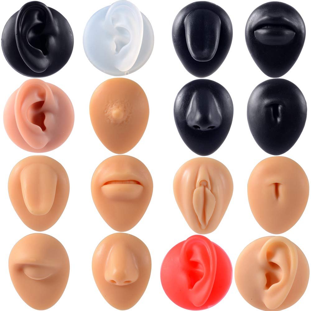 CHUANCI 1PC Soft Silicone Body Part Model Human Ear Mouth Eye Tongue Navel Model Display Puncture Display Simulation for Jewelry Display Teaching Tool (1PC Black Color Left Ear)