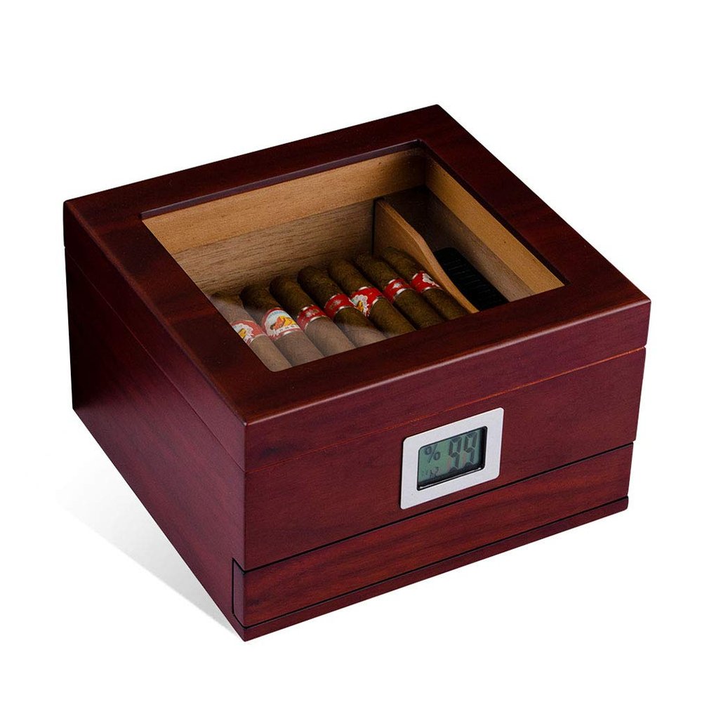 Cedar Wood Lined Cigar Humidor Travel Case Cigar Box with Hygrometer Humidifier Cigar Holder Storage Box