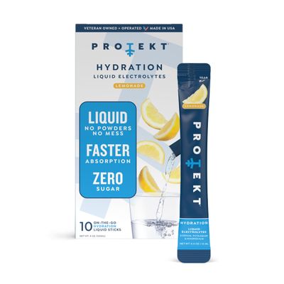 PROTEKT Electrolyte Packets for Recovery & Hydration | Organic & Sugar-Free Electrolytes Drinks | Works Faster Than Powder Drink | On-The-Go Liquid Hydration Drink | Lemonade, 10 Pack