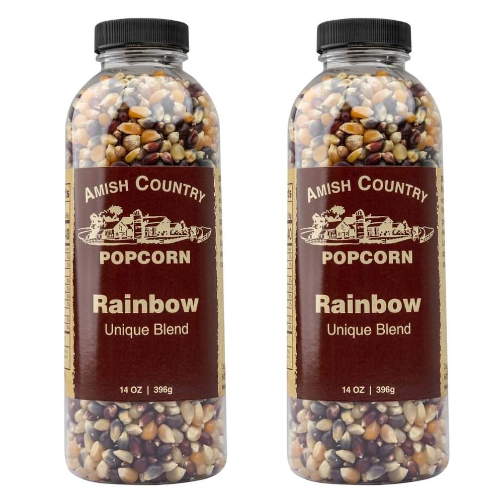 Amish Country Popcorn | 2-14 oz Bottles | Rainbow Popcorn Kernels | Old Fashioned, Non-GMO and Gluten Free (2-14 oz Bottles)