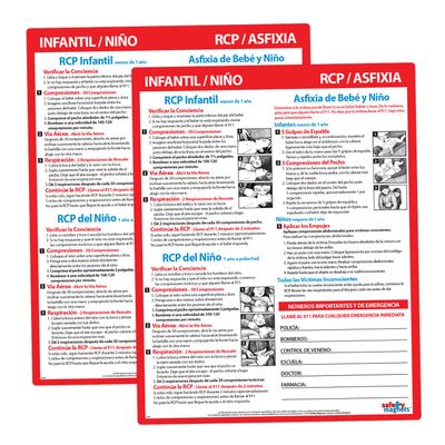 2 PACK: Infant and Child CPR/Choking First Aid in SPANISH - Laminated Card with Magnets - 8.5 x 11 in.