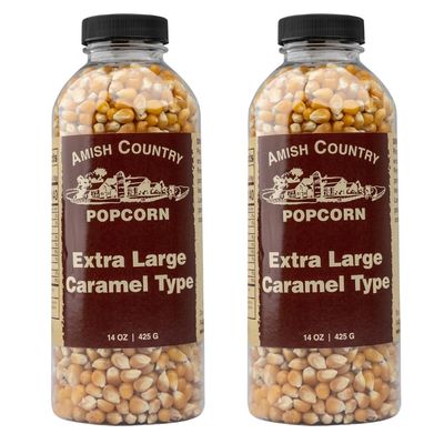 Amish Country Popcorn | 2-14 oz Bottles | Extra Large Caramel Type Popcorn Kernels | Old Fashioned, Non-GMO and Gluten Free (2-14 oz Bottles)