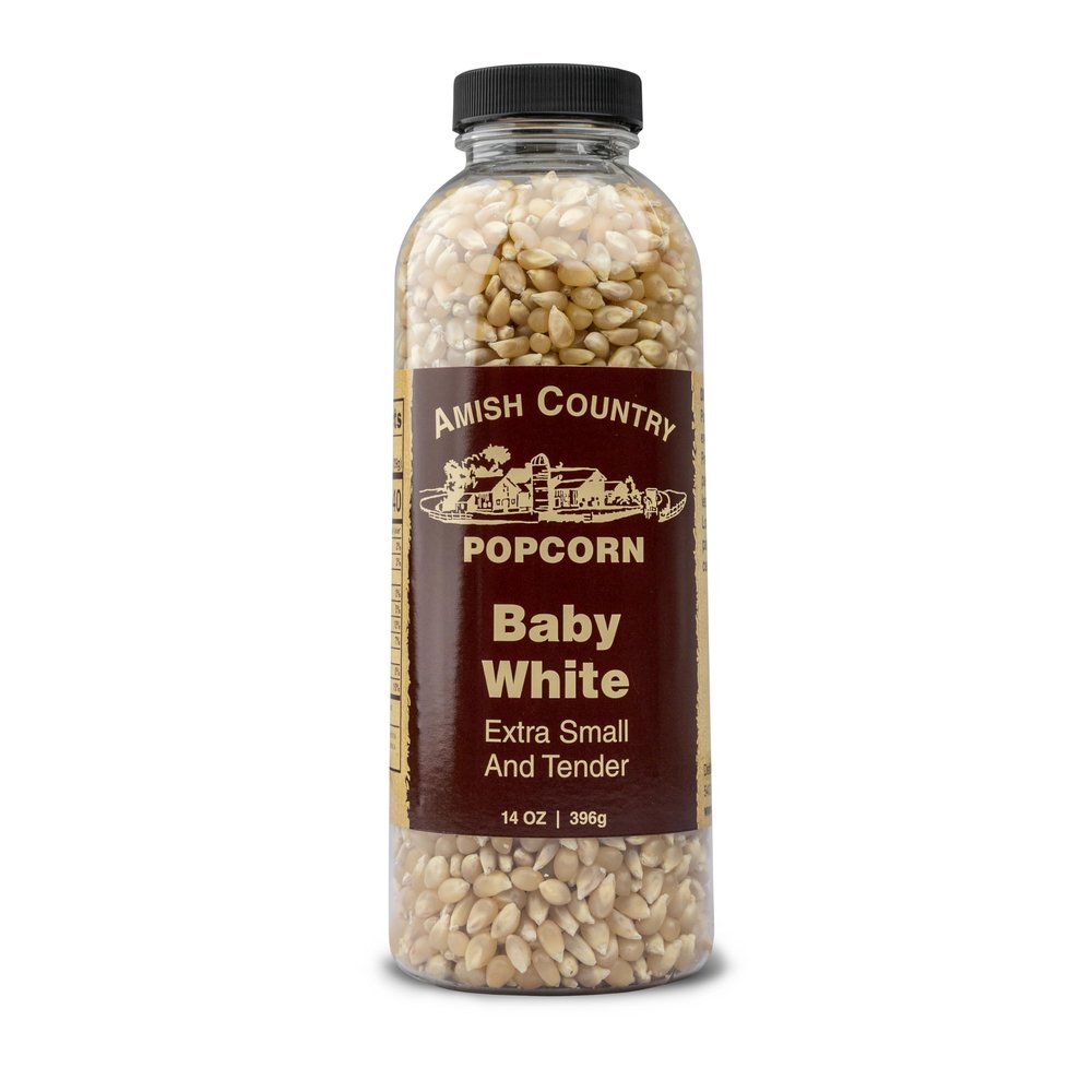 Amish Country Popcorn | 14 oz Bottle | Baby White Popcorn Kernels | Old Fashioned, Non-GMO and Gluten Free (14 oz Bottle)
