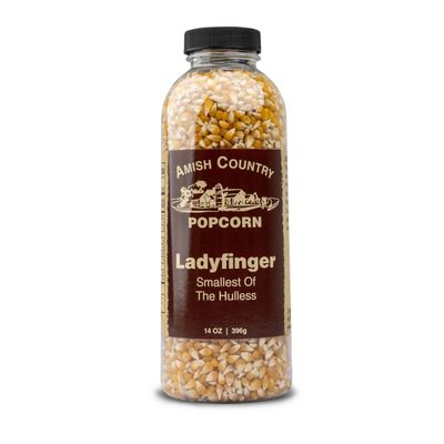 Amish Country Popcorn | 14 oz Bottle | Ladyfinger Popcorn Kernels | Old Fashioned, Non-GMO and Gluten Free (14 oz Bottle)