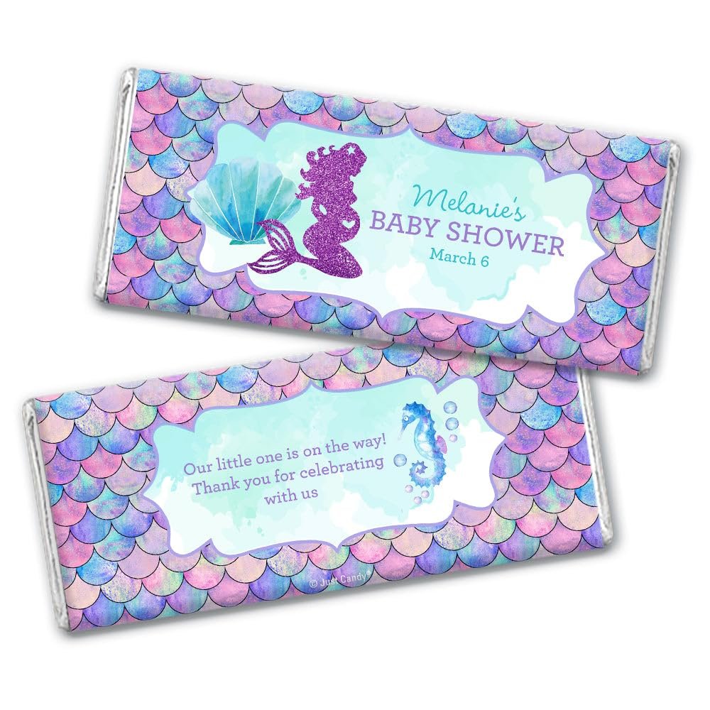 12ct Mermaid Baby Shower Personalized Candy Bars (12 Pack) Party Favors for Guests