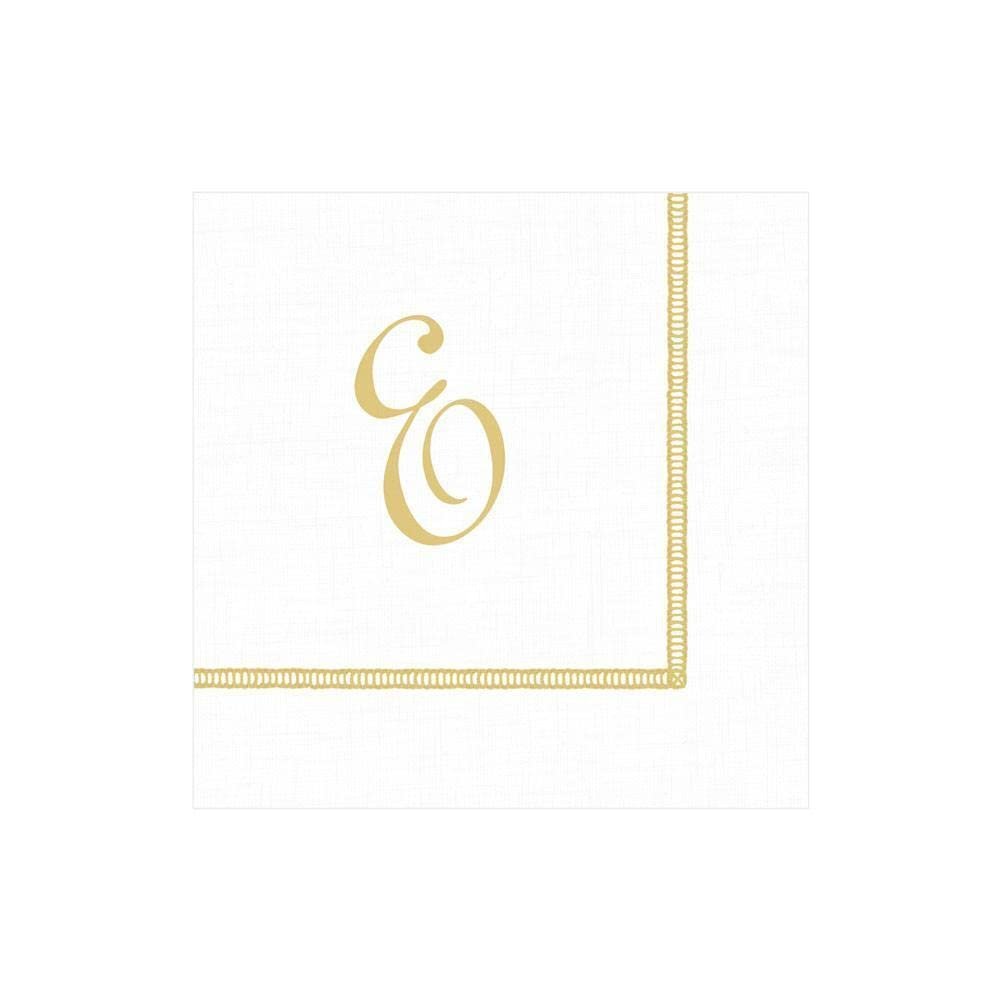 Caspari Hemstitch Paper Cocktail Napkins Letter E, 80 Napkins Included