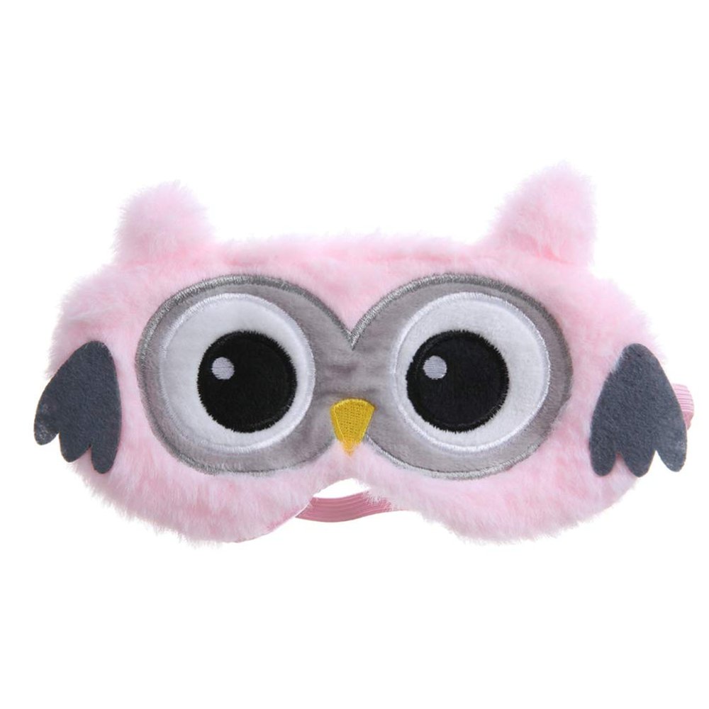 Eye Cover Animal Sleep Cute Novelty Cartoon Animal Owl Sleeping Plush Light Blocking Eye Shade Cover Blindfold with Elastic Strap for Adult Night Sleeping Pink Women Men Eye Cover