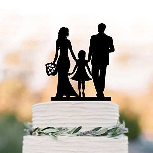 funny Wedding Cake topper with girl bride and groom silhouette wedding cake toppers family wedding cake toppers with child