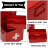 Xbopetda First Aid Kit, First Aid Medicine Supplies Bin - 2-Tier Metal Medicine Storage Tin, First Aid Box with Removable Tray for Home Emergency Tool Set-Red view 2