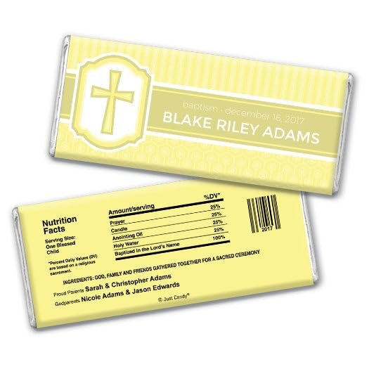 12ct Baptism Candy Favors Personalized Chocolate Bars (12 Pack) - Yellow Baptism