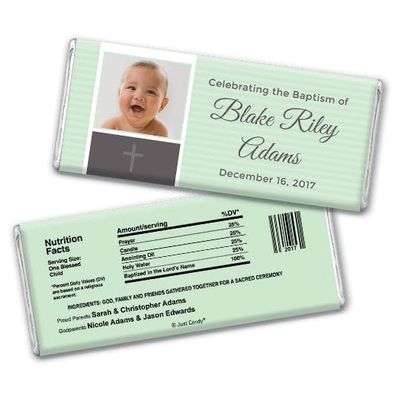 12ct Baptism Candy Favors Personalized Chocolate Bars (12 Pack) - Seafoam
