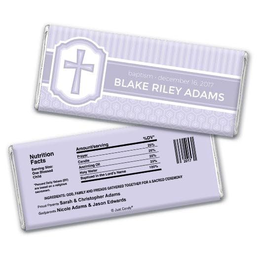 12ct Baptism Candy Favors Personalized Chocolate Bars (12 Pack) - Lavender Girl Baptism