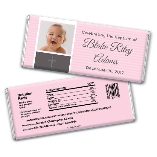 12ct Baptism Candy Favors Personalized Chocolate Bars (12 Pack) - Bubblegum Pink