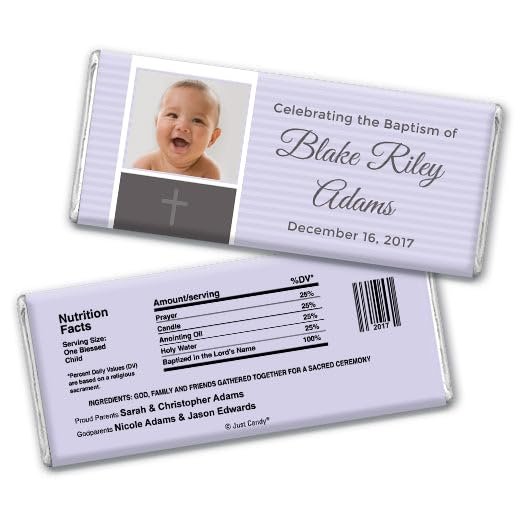 12ct Baptism Candy Favors Personalized Chocolate Bars (12 Pack) - Lavender