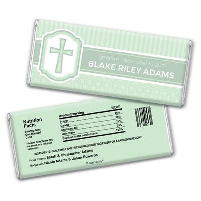 12ct Baptism Candy Favors Personalized Chocolate Bars (12 Pack) - Seafoam Green Baptism