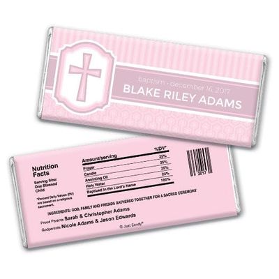 12ct Baptism Candy Favors Personalized Chocolate Bars (12 Pack) - Bubblegum Pink Girl Baptism