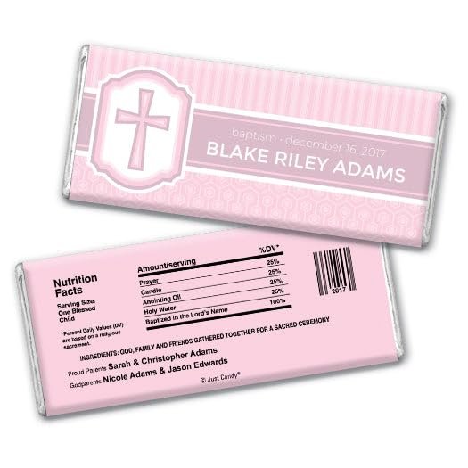 12ct Baptism Candy Favors Personalized Chocolate Bars (12 Pack) - Bubblegum Pink Girl Baptism