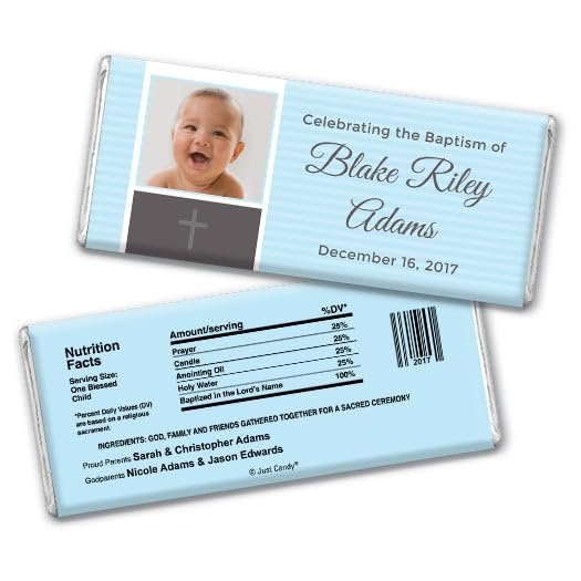 24ct Baptism Candy Gifts Personalized Chocolate Bars (24 Pack) - Sky Blue