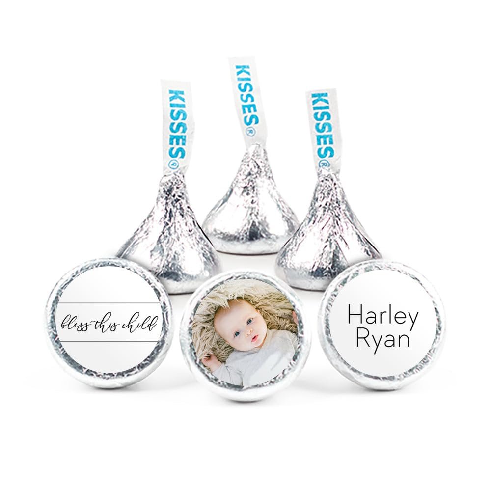 100ct Personalized Baptism Candy Kisses Favors - Candy Included - No Assembly Required - Add Your Photo