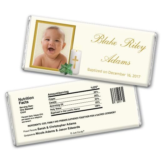 12ct Baptism Candy Favors Personalized Chocolate Bars (12 Pack) - Cross & Photo