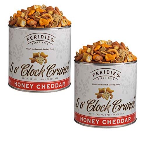 FERIDIES 5 O'Clock Crunch Honey Cheddar Snack Mix- Value 2 Pack - 28oz Vacuum Sealed Tins