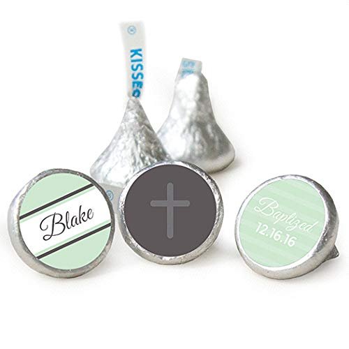 100ct Personalized Green Baptism Candy Kisses Favors - Candy Included - No Assembly Required
