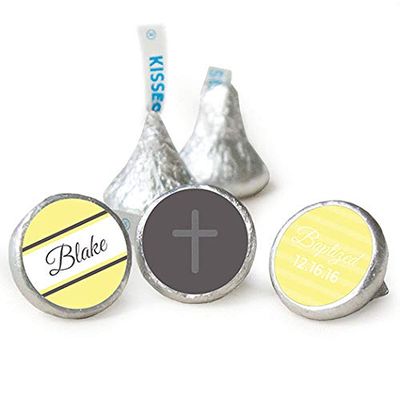 100ct Personalized Yellow Baptism Candy Kisses Favors - Candy Included - No Assembly Required