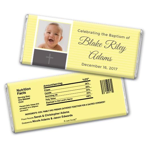 24ct Baptism Candy Gifts Personalized Chocolate Bars (24 Pack) - Yellow
