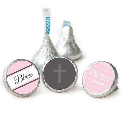 100ct Personalized Pink Baptism Candy Kisses Favors - Candy Included - No Assembly Required