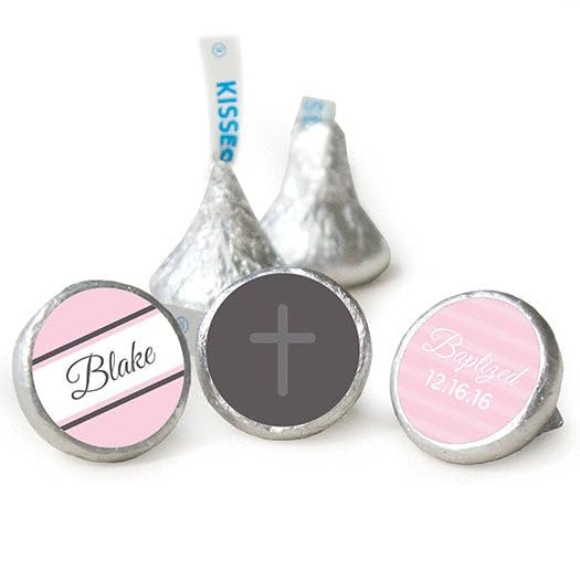 100ct Personalized Pink Baptism Candy Kisses Favors - Candy Included - No Assembly Required