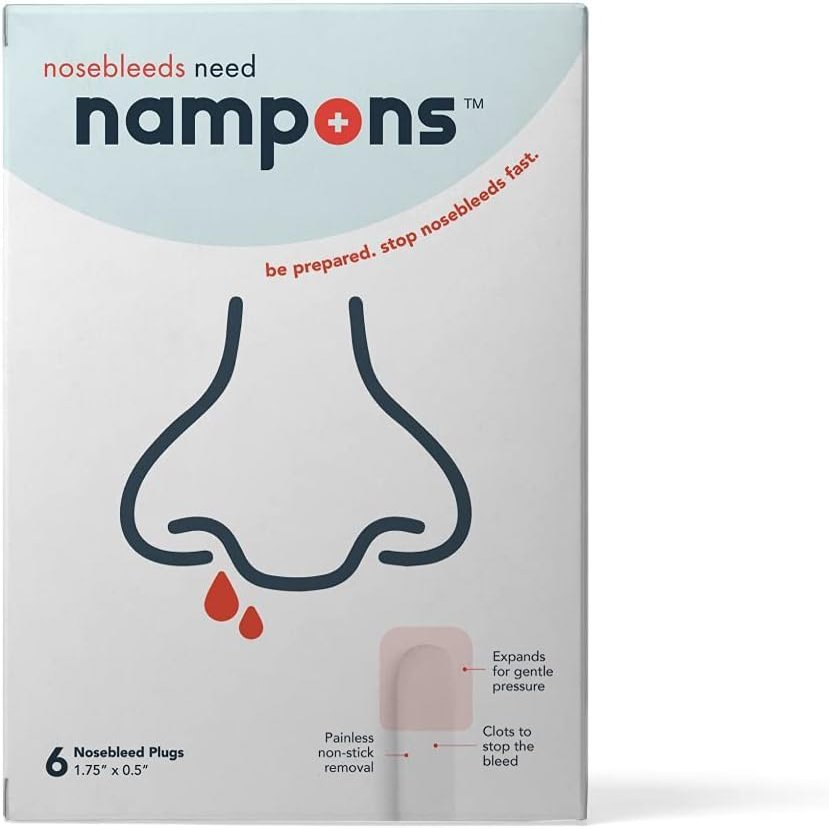Nampons Nosebleed Stoppers - 6 Nose Bleed Plugs with Clotting Agent to Stop Nosebleeds Fast. Perfect First Aid Item Trusted by Doctors and Hospitals. Safe and Effective for Teens, Adults, Seniors