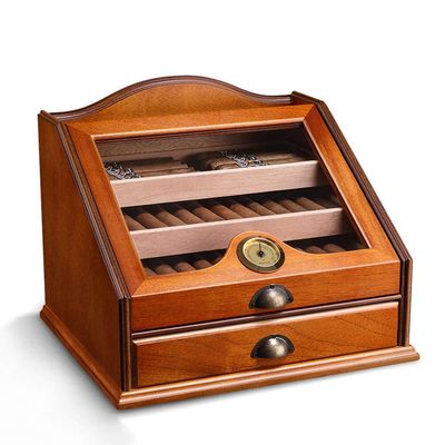 Cedar Cigar Humidor Case Removable Tray Cigar Desktop Storage Box with Hygrometer Humidifier, Cigar Case Hold 100 Cigars - Gift for Smoker